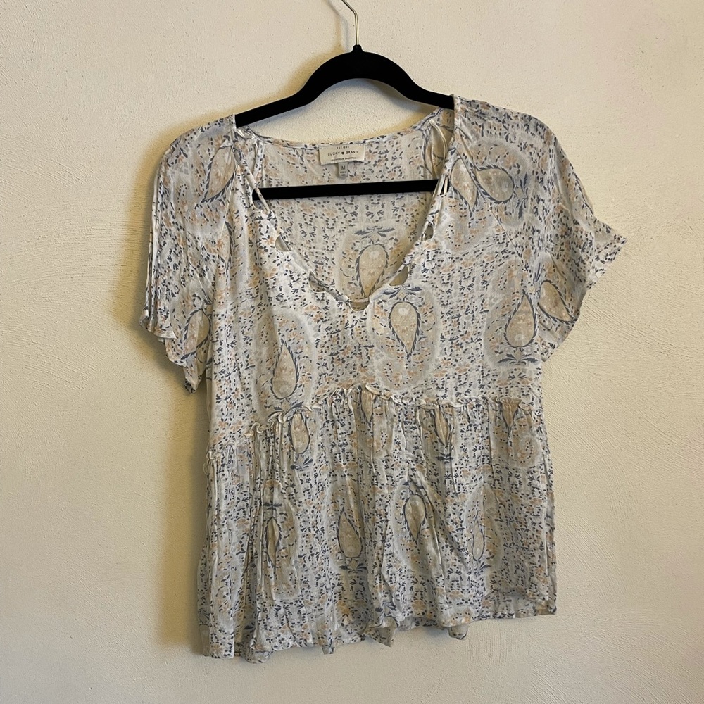 Boho Paisley Print Lucky Brand Babydoll Blouse